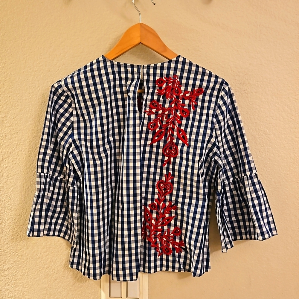 Zara blue plaid with red floral  embroidery - Picture 3 of 4